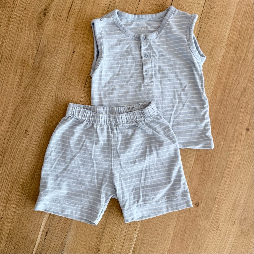 Young Days Matching Set Striped Sleeveless Top and Shorts Blue/White 2T Toddler